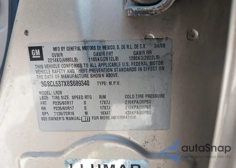 2008 Saturn Vue V6 Xr from USA, damaged, VIN 3GSCL537X8S689340